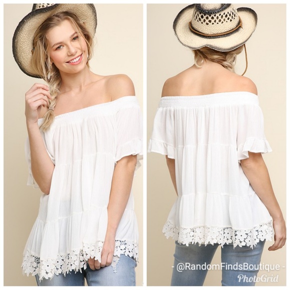 Tops - ❤LAST ONE L❤Off shoulder floral lace white top
